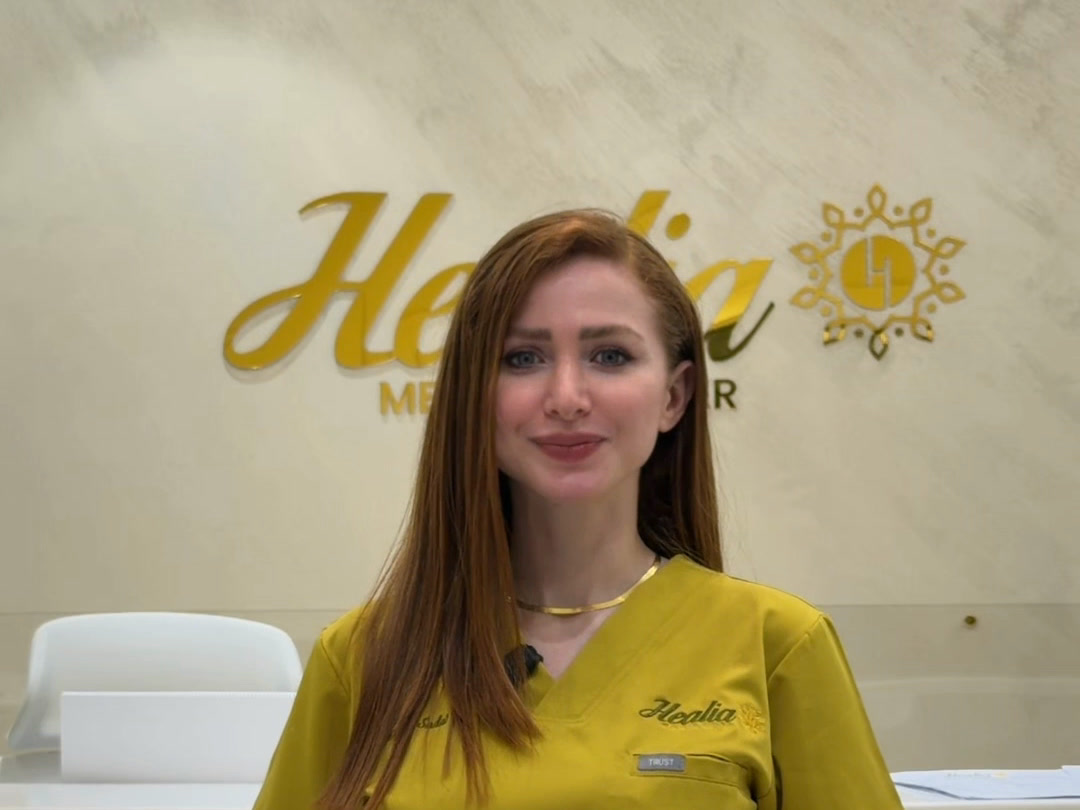 Helia at the reception of Healia Medical Center in Dubai
